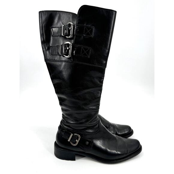 paul green boots Women 9 Black Leather High Buckles Zipper Made In Austria Moto - Picture 2 of 10